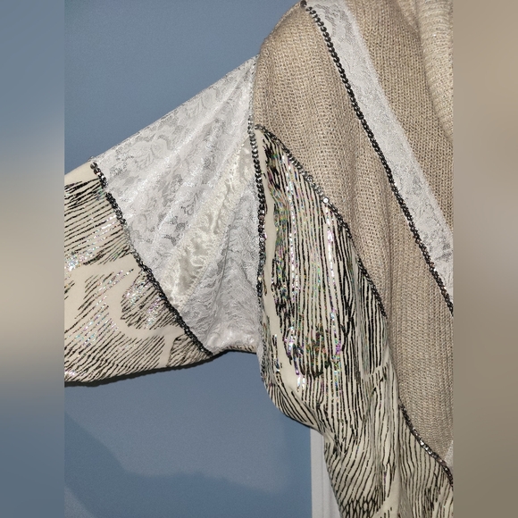 Vintage Bonnie Boerer & Company Sequin Shiny  Beige Cowl Neck Sweater Size M - Picture 7 of 13